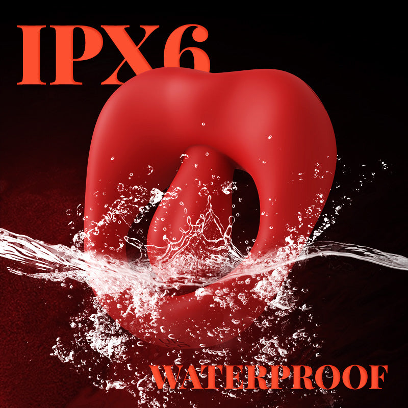 Red Tongue Delay Ring - 10 Vibrations & IPX6 Waterproof