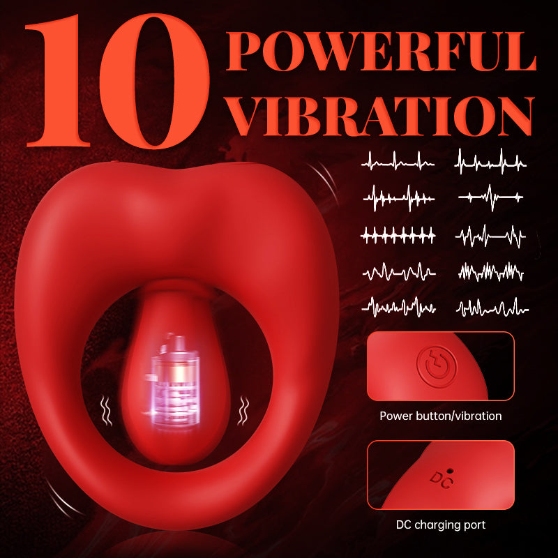 Red Tongue Delay Ring - 10 Vibrations & IPX6 Waterproof