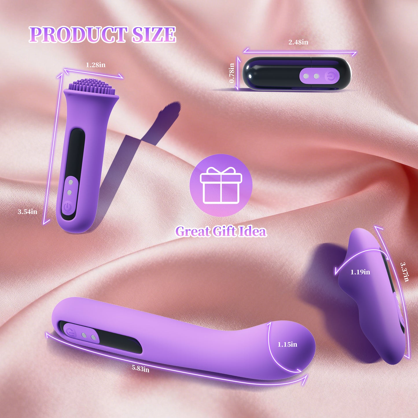 Funkydash 10-Mode Vibrator Set for Women or Couples |Includes G Spot, Clitoral & Flared Tickler with Removable Bullet | USB Rechargeable Silicone Collection | Purple