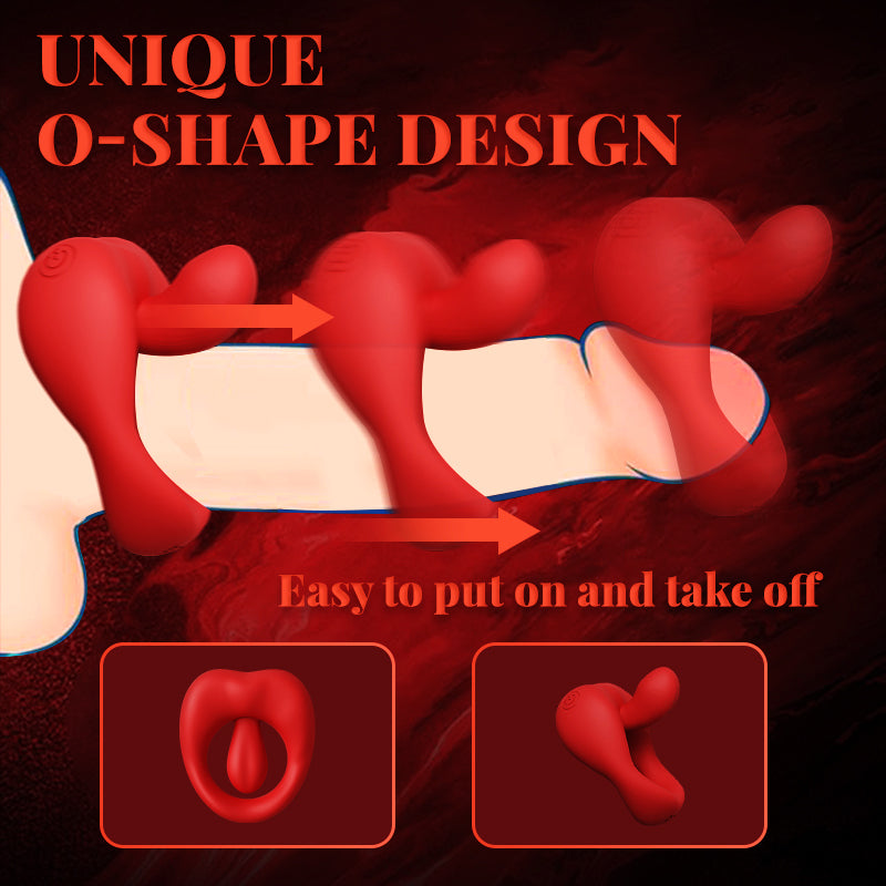 Red Tongue Delay Ring - 10 Vibrations & IPX6 Waterproof