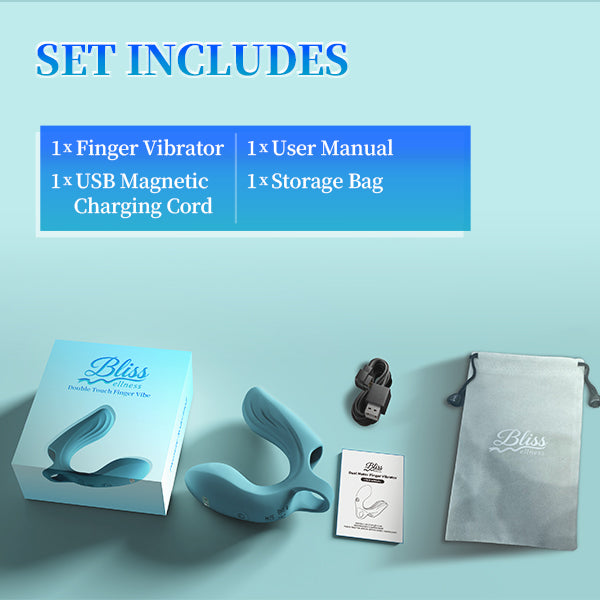 Dual Touch Finger Vibrator - Ergonomic Vibrator with Dual Motors, for Couples or Solo Fun, 9 Vibration Modes, Waterproof Rechargeable Silicone, Teal