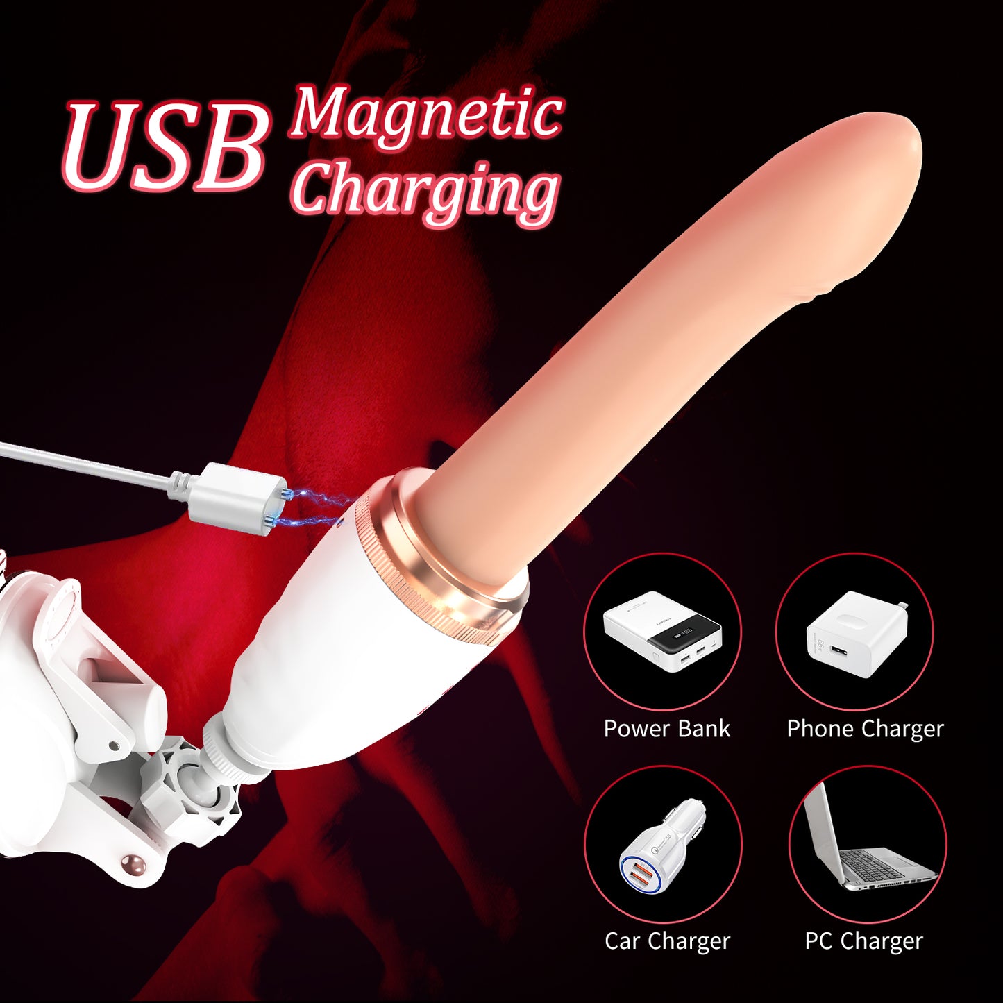 White Automatic Thrusting Machine - 10 Vibration & 5 Telescopic Modes with Magnetic Charging