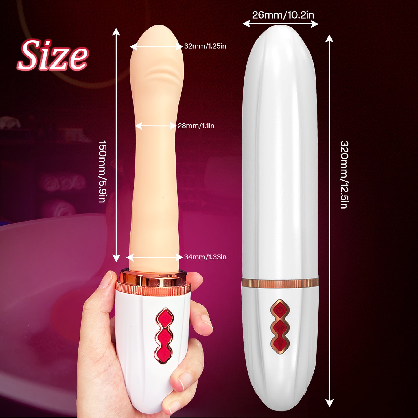 White Automatic Thrusting Machine - 10 Vibration & 5 Telescopic Modes with Magnetic Charging